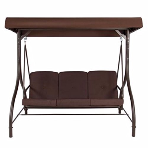 Brown Outdoor Swing Canopy Hammock Converting Seats 3 Patio Deck Furniture