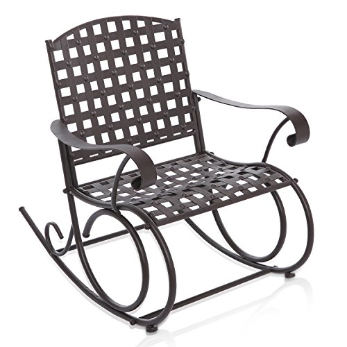 Decorative Dark Brown Woven Metal Rocking Chair  Outdoor Patio Deck Furniture Rocker - MyGift