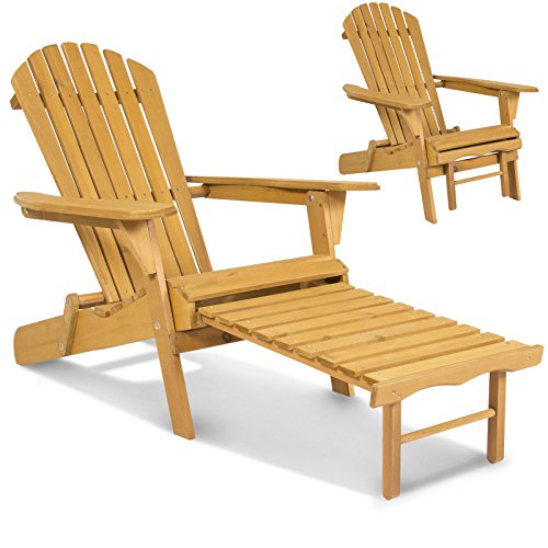 Eight24hours Outdoor Adirondack Wood Chair Foldable w Pull Out Ottoman Patio Deck Furniture