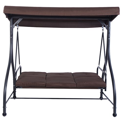 Kize2016 Converting Outdoor Swing Canopy Hammock 3 Seats Patio Deck Furniture Brown
