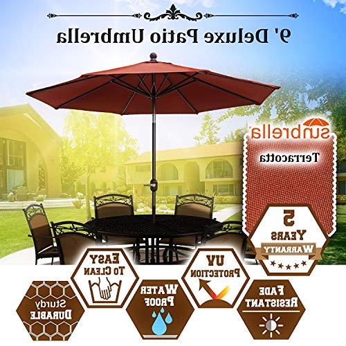 OKSLO 9 ft outdoor table aluminum patio umbrella with auto tilt and crank with sunbre