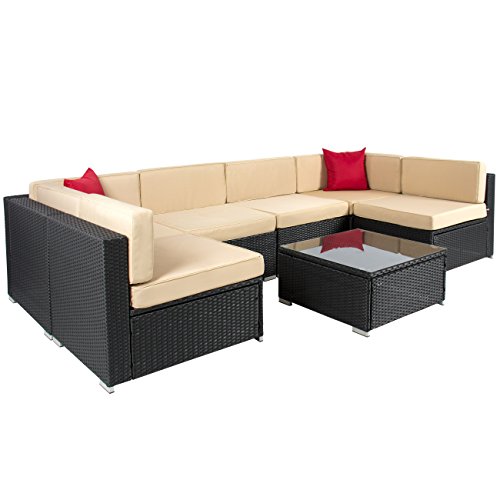 Best Choiceproducts 7 Piece Outdoor Patio Garden Furniture Wicker Rattan Sofa Set Sectional Black