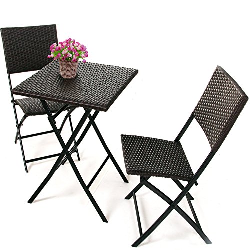 Cobana Cbn-15004 3-piece Outdoor Patio Resin Wicker Rattan Folding Bistro Set