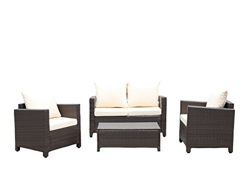 Handy Living 4 piece Wicker IndoorOutdoor Set in Beige