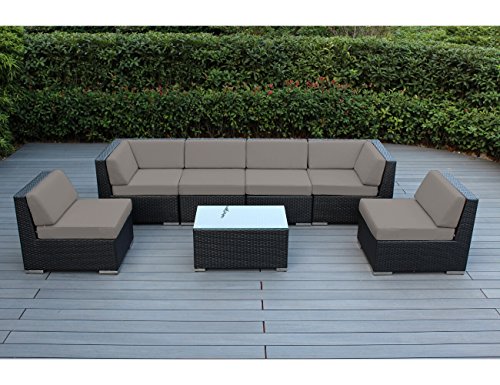 Ohana 7-Piece Outdoor Wicker Patio Furniture Sectional Conversation Set with Weather Resistant Cushions Sunbrella Taupe
