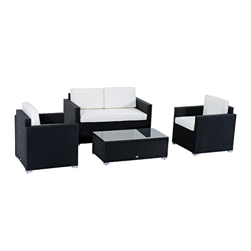 Outsunny 4-piece Cushioned Outdoor Rattan Wicker Sofa Sectional Patio Furniture Set