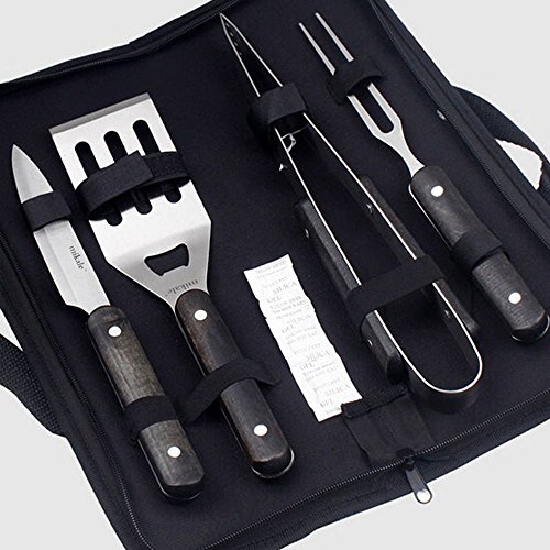 Portable Wood Handle 4-piece BBQ Tool Cooking Outdoor Set