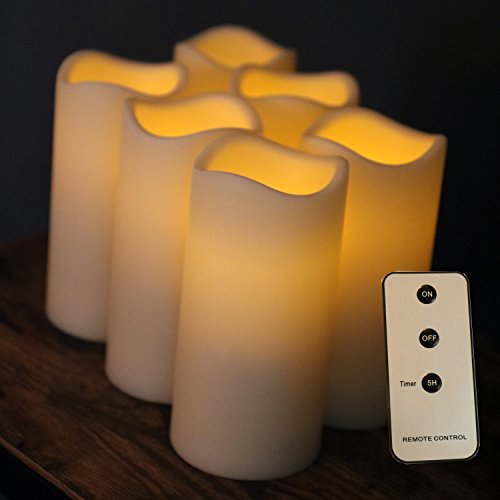 Set Of 6 Outdoor 3x6 Waterproof Resin Candles With Timer And Remote And C Batteries Included