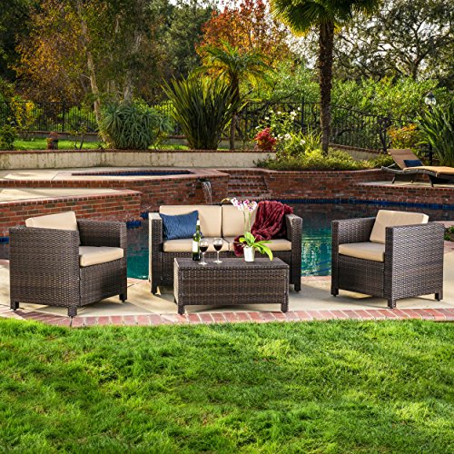 Venice Outdoor Wicker Patio Furniture Dark Brown 4 Piece Sofa Set