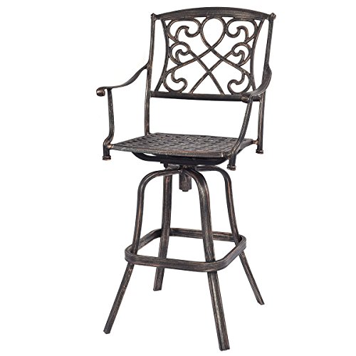 Costway New Cast Aluminum Swivel Bar Stool Patio Furniture Antique Copper Design Outdoor