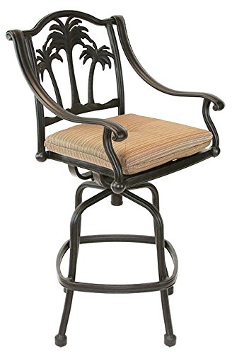 Heritage Outdoor Living Palm Tree Cast Aluminum Outdoor Patio Barstool With Seat Cushion - Antique Bronze