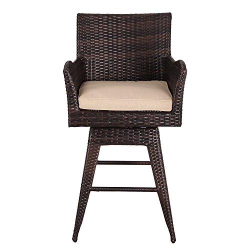 Joveco Outdoor Patio Garden Backyard Wicker Rattan Barstool with Cushion