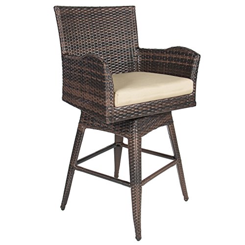 LTL Shop Patio Furniture Brown PE Wicker Swivel Bar Stool w Cushion Outdoor