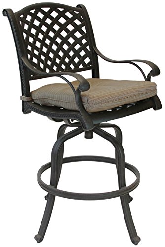 Nassau Outdoor Patio 4 Swivel Barstools 30 High Cast Aluminum Dark Bronze Walnut Cushions