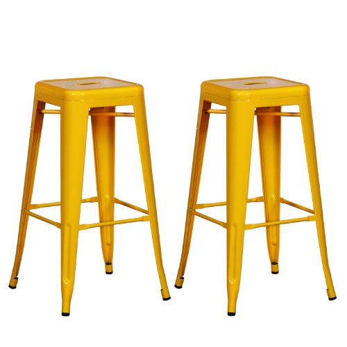 Patio Industrial BarCounter Stools 30 inches---- Homebeez Best Selling Metal Tolix Style Chair Stools Set of two Yellow