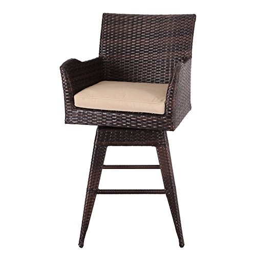 Patio Rattan Barstool with Back with cushion Homebeez Brown Outdoor Wicker BarCounter Chair 1