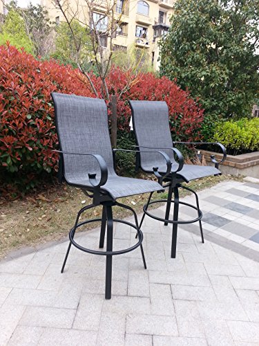 Set Of 2 Santa Monica Swivel Sling Patio Bar Stools - Black