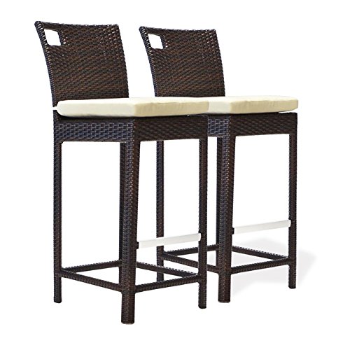 Harbour 30 inches Patio Outdoor Garden Lawn Bar Stool Chair with Cushions Set of 2 Wicker Colour Espresso