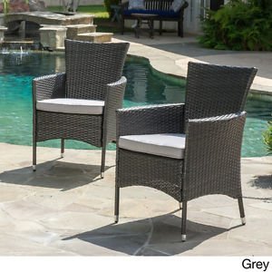 IndoorOutdoor Patio Wicker Dining Armchair 2 Piece Set Furniture Home Garden Yard Grey Set of 2