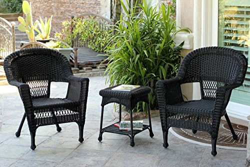 3-Piece Black Resin Wicker Patio Chairs and End Table Furniture Set