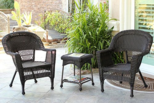 3-Piece Espresso Brown Resin Wicker Patio Chairs and End Table Furniture Set
