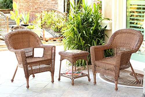 3-Piece Honey Brown Resin Wicker Patio Chairs and End Table Furniture Set