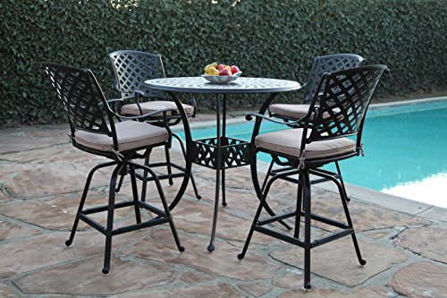 Kawaii Collections Outdoor Patio 5 Piece Cast Aluminum 42&quot Bar Table Set With 4 Swivel Bar Stool Cbm1290