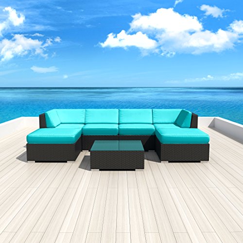 Luxxella Patio Outdoor Wicker Furniture Sunbrella Genuine Collection Mallina 7-piece Couch Sectional Sofa Set