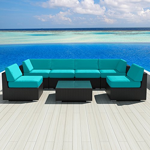 Luxxella Patio Wicker Sunbrella Collection Bella 7-piece Sectional Sofa Set Canvas Aruba 5416
