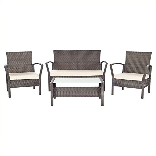 Safavieh Patio Collection Avaron Outdoor Living 4-Peice Wicker Patio Furniture Set BrownBeige