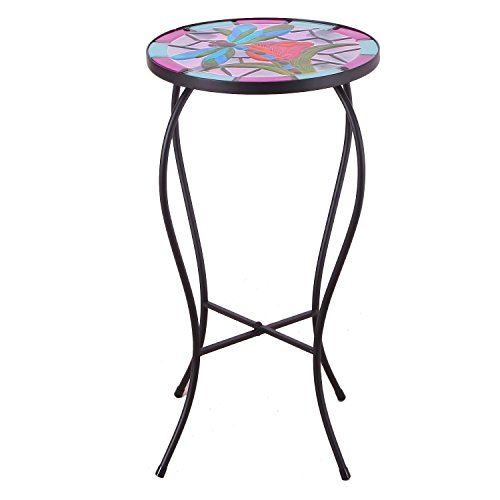 Homebeez Stained Glass Side Table For Outdoor Patio And Garden standard Dragonfly And Flower Of Later Tulip