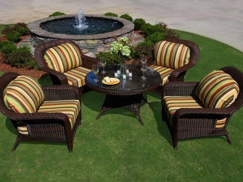 Tortuga Outdoor Garden Patio Lexington 5-Piece Conversation Table Set 4 club chairs 1 conv table - Java