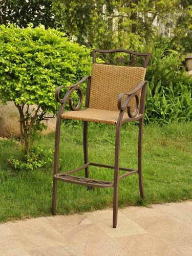 International Caravan Valencia Bar Height Wicker Resin Patio Chair - Set of 2