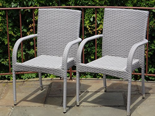 Patio Resin Outdoor Garden Deck Wicker Arm Chair Gray Color Set of 2