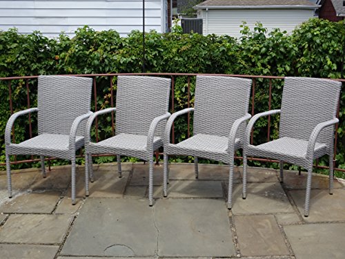 Patio Resin Outdoor Garden Deck Wicker Arm Chair Gray Color Set of 4