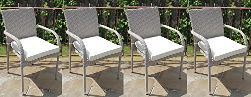 Patio Resin Outdoor Garden Deck Wicker Arm Chair with Thick Cushion Gray Color Set of 4