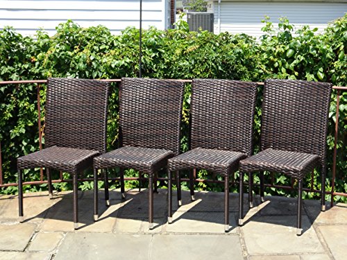 Patio Resin Outdoor Garden Yard Deck Wicker Side Chair Dark Brown Color Set of 4