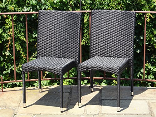 Patio Resin Outdoor Garden Yard Wicker Side Chair Black Color Set of 2