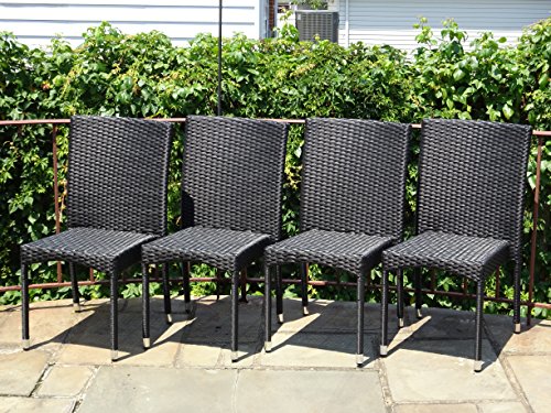 Patio Resin Outdoor Garden Yard Wicker Side Chair Black Color Set of 4
