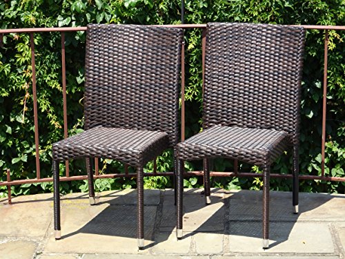 Patio Resin Outdoor Garden Yard Wicker Side Chair Dark Brown Color Set of 2