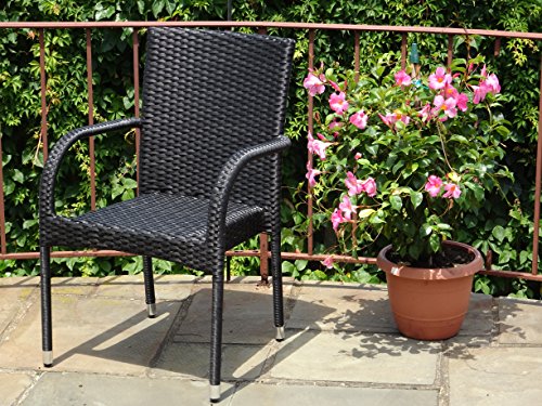 Patio Resin Outdoor Wicker Side Arm Chair Garden Sunroom Deck Balcony Furniture Black Color