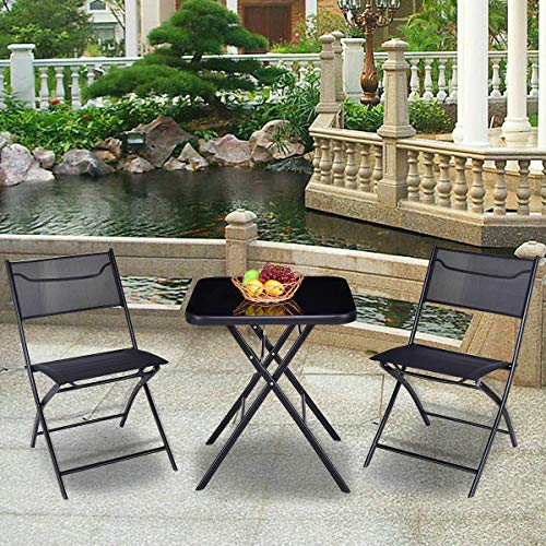 ANA Store Casual Bend Drinking Chat Bar Set of 3 PCS Black Bistro Set Garden Backyard Folding Metal Table Textilenne Chairs Outdoor Patio Furniture