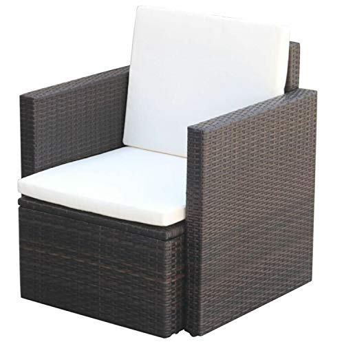 CJ Online Shop Armchair Chair Poly Rattan Outdoor Home Garden Furniture Chairs Seat Cushion Wicker Brown 256x256x287