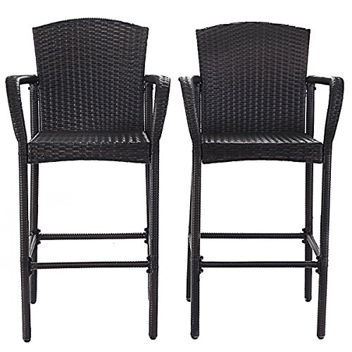 LHONE Wicker Patio Bar Stools Rattan Chair Patio Furniture Chair wiht Armrest and Footrest for Outdoor Garden Pool Lawn Backyard Set of 2