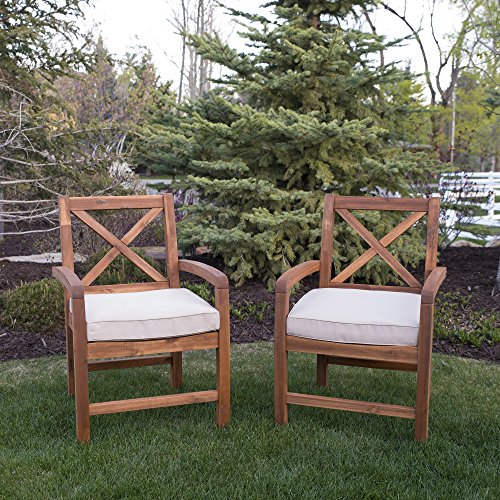 Walker Edison Furniture Company AZWXB2BR Outdoor Patio X-Chair Set with Washable Cushions All Weather Backyard Conversation Garden Poolside Balcony Set of 2 Brown