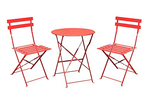 3-Piece Outdoor Folding Bistro Set of Table And 2 ChairsDining Set Stand Red by Living Express