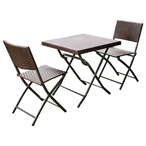 Giantex 3 Pc Outdoor Folding Table Chair Furniture Set Rattan Wicker Bistro Patio Brown