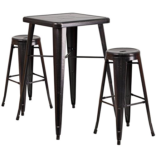 Indoor-Outdoor Table Set Backless Black-Antique