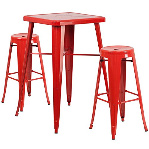 Indoor-Outdoor Table Set Backless Red