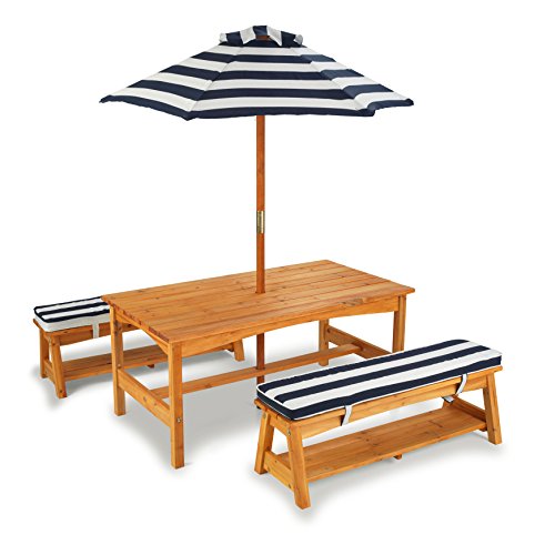 Kidkraft Outdoor Table And Chair Set With Cushions And Navy Stripes